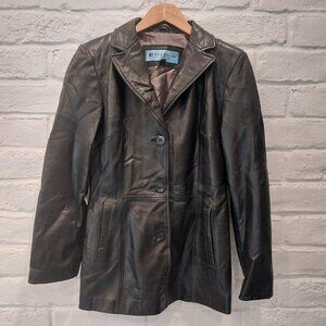 Black Leather Jacket Womens Small S Blazer Authentic by Kenneth Cole Reaction